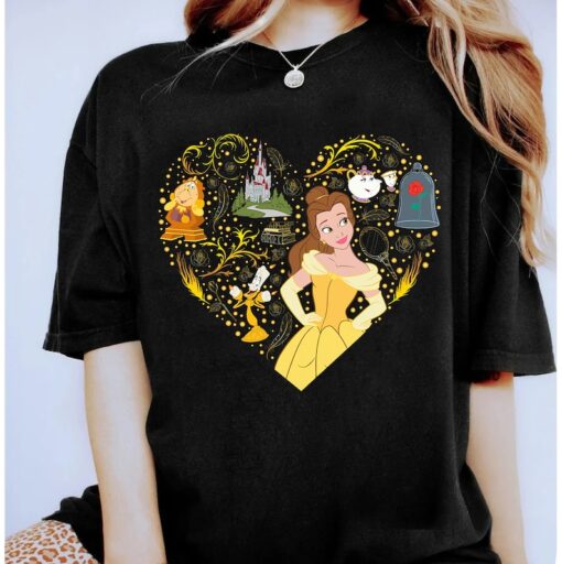 Disney Belle Princess Belle Collage Heart Shirt, Beauty and The Beast