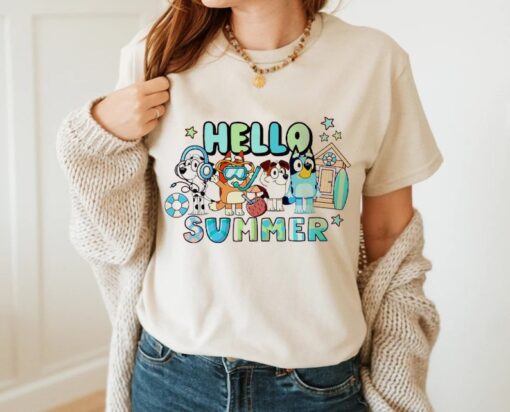 Hello Summer Bluey Vintage Unisex Tshirt, Bluey Mom Shirt