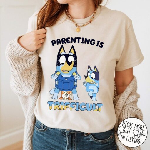 Parenting Is Trifficult Shirt, Blue Dog Parents Shirt