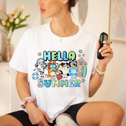 Hello Summer Bluey Vintage Unisex Tshirt, Bluey Mom Shirt