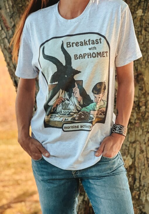 Breakfast with Baphomet Dark Humor Tee, Funny Occult Fall Shirt