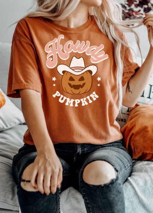 Retro Halloween Comfort Colors Shirt, Howdy Pumpkin Western Shirt