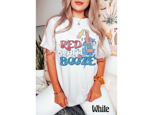 Comfort Colors® Red White & Booze Shirt, Retro 4th Of July Shirt