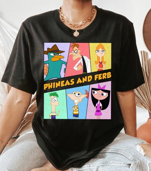 Disney Phineas and Ferb Retro 90s Group Characters T-Shirt, Phineas