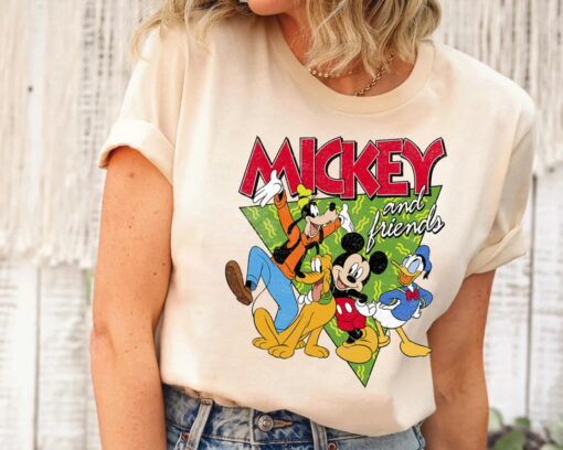 Disney Mickey And Friends Group Shot Patterned Portrait Shirt