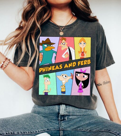 Disney Phineas and Ferb Retro 90s Group Characters T-Shirt, Phineas