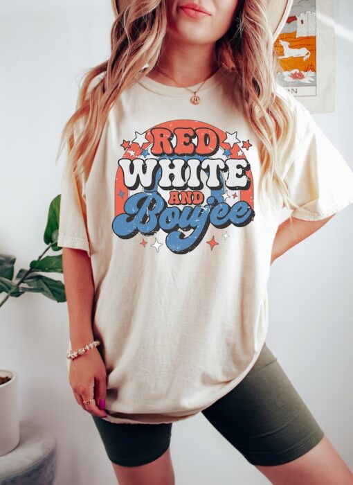 Red White and Boujee, Retro Groovy 4th of July Shirt