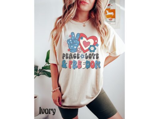 Comfort Colors® Peace Love Freedom, Retro USA Shirt
