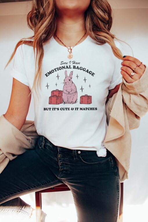Sure I Have Emotional Baggage Funny Mental Health Shirt Vintage Rabbit