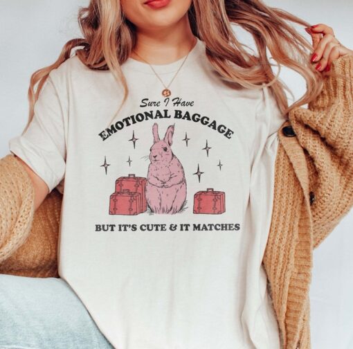 Sure I Have Emotional Baggage Funny Mental Health Shirt Vintage Rabbit