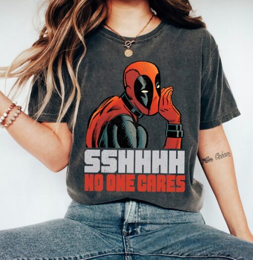Marvel Deadpool Shhhh No One Cares Vintage Logo T-Shirt
