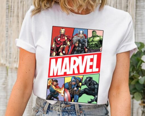 Marvel Avengers Group Characters Shirt, Marvel Vintage Logo T-Shirt
