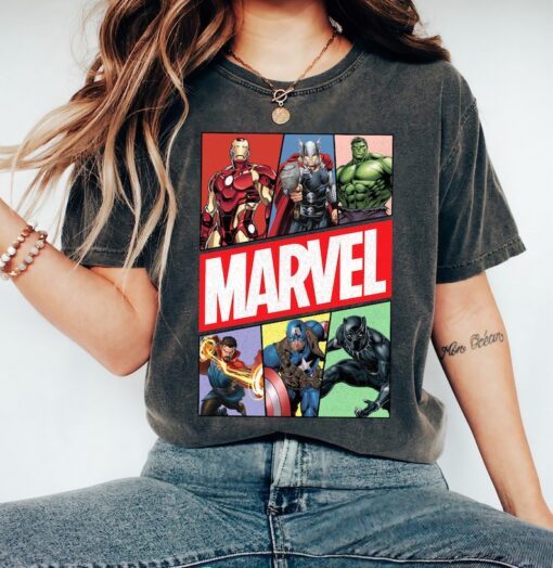 Marvel Avengers Group Characters Shirt, Marvel Vintage Logo T-Shirt