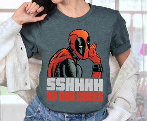Marvel Deadpool Shhhh No One Cares Vintage Logo T-Shirt