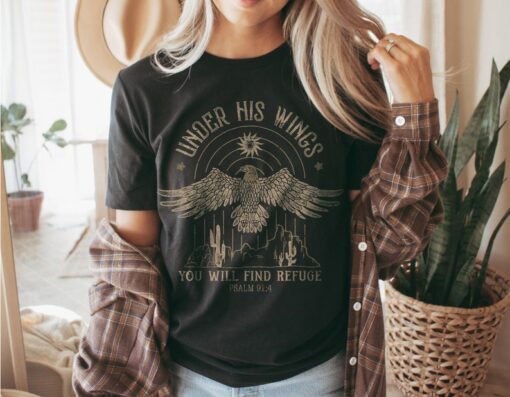 Boho Christian Shirts Christian TShirts Under His Wings Bible Verse