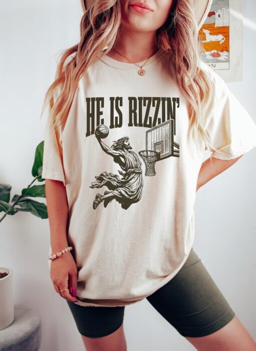 He Is Rizzin' Vintage 90s Shirt, Funny Jesus Shirt, Humor Easter Shirt