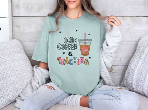 Comfort Colors® Retro Teacher Shirt, Iced Coffee & Teaching