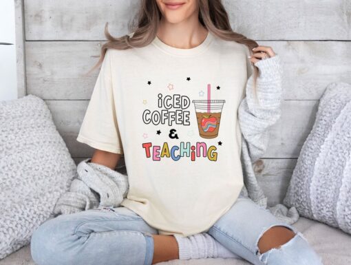 Comfort Colors® Retro Teacher Shirt, Iced Coffee & Teaching