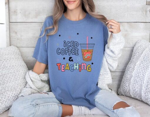 Comfort Colors® Retro Teacher Shirt, Iced Coffee & Teaching