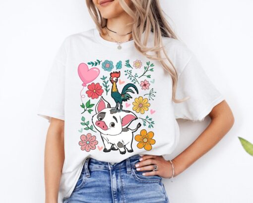 Two-sided Moana Shirt, Hei Hei and Pua Floral Shirt, Disney Trip Shirt