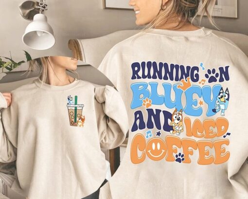 Bluey Running on Blue Dog And Iced Shirt | Bluey Family Shirt