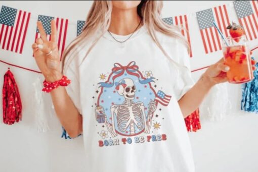 Skeleton 4th of July Shirt, Coquette 4th of July shirt