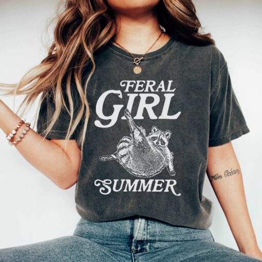 Feral girl summer raccoon meme vintage shirt for her
