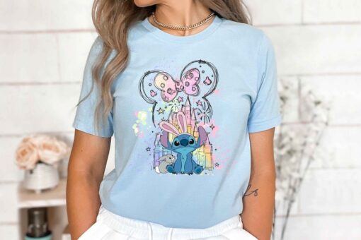 Disney Stitch & Bunny Watercolor Castle Shirt, Disney Stitch Shirt