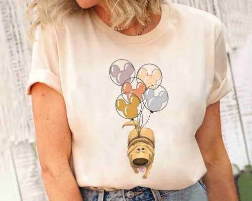 Disney Pixar Up Movie Dug Dog With Mickey Balloon Retro Shirt