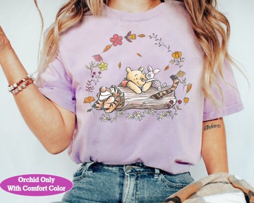 Cute Disney Winnie The Pooh & Friends Group Shot Floral Retro Shirt