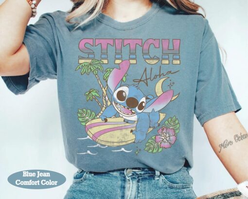 Cute Disney Lilo & Stitch Aloha Tropic Surf Stitch Retro Shirt