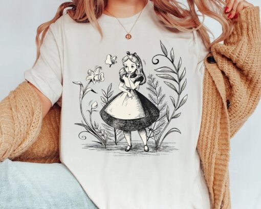 Disney Alice in Wonderland Portrait Sketch Retro Shirt