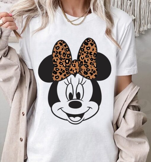 Disney Mickey And Friends Minnie Mouse Leopard Bow Portrait T-Shirt