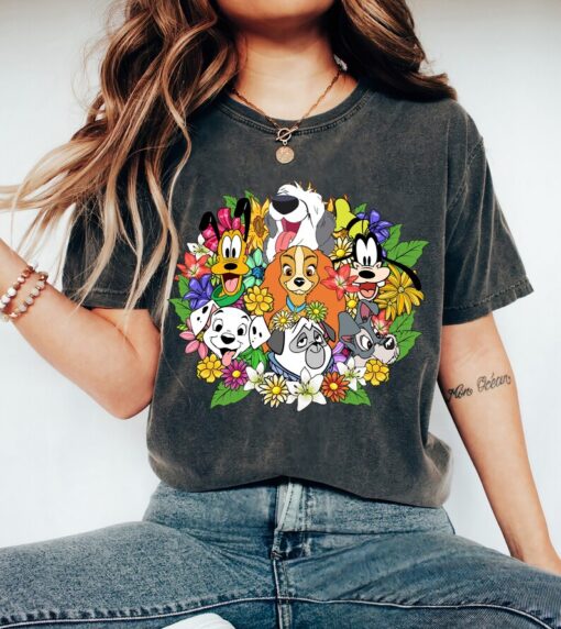 Disney Floral Dogs Shirt, Disney Dogs T-shirt