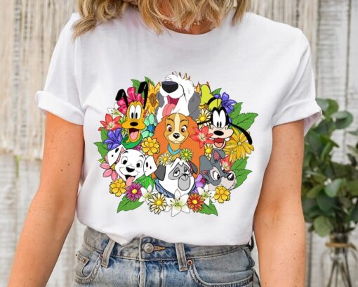 Disney Floral Dogs Shirt, Disney Dogs T-shirt