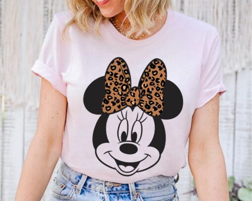 Disney Mickey And Friends Minnie Mouse Leopard Bow Portrait T-Shirt