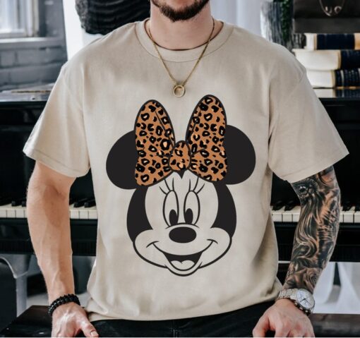 Disney Mickey And Friends Minnie Mouse Leopard Bow Portrait T-Shirt