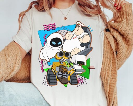 Disney Retro 90s Style Group Shot Wall-E Characters Squad Shirt