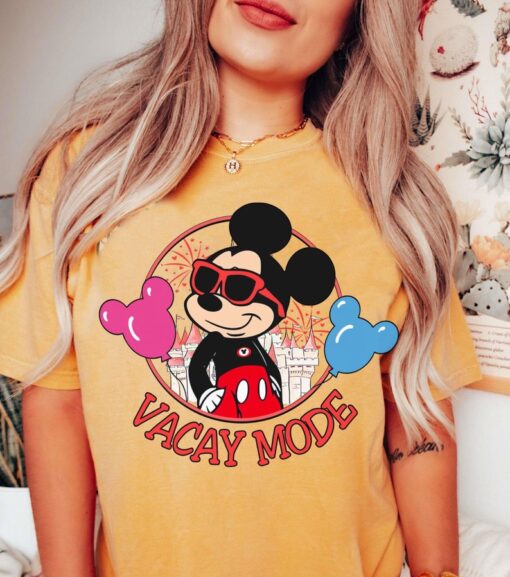 Funny Disney Vacay Mode Shirt, Mickey & Minnie Castle Balloon T-shirt