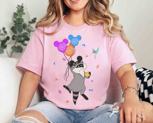 Cute Meeko Raccoon And Flit With Mickey Balloons T-shirt