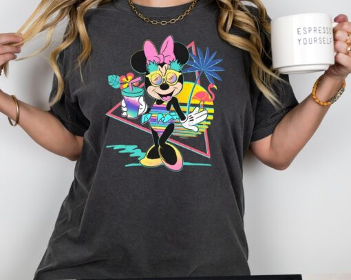 Vibrant Neon Minnie Mouse Beach Party T-Shirt