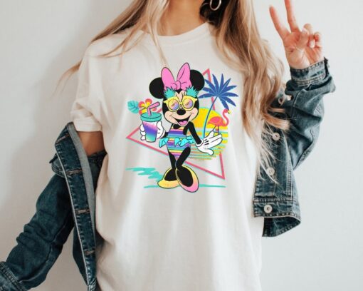 Vibrant Neon Minnie Mouse Beach Party T-Shirt