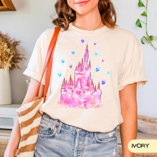 Comfort Colors Pink Disney Watercolor Castle T-Shirt