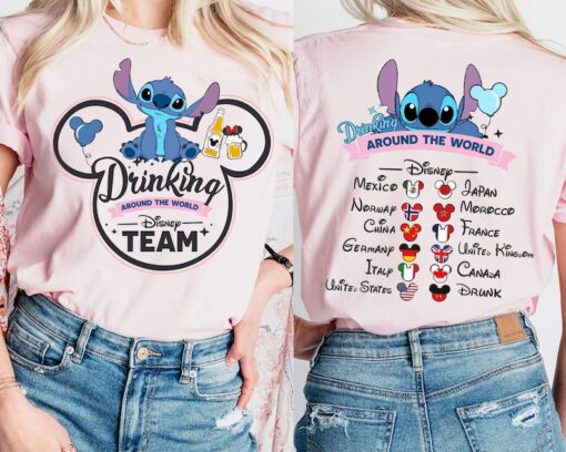 Stitch Drinking Around The World T-Shirt, Stitch Disney Team Shirt