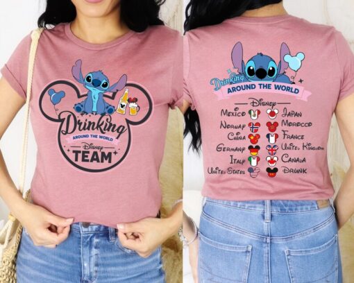 Stitch Drinking Around The World T-Shirt, Stitch Disney Team Shirt