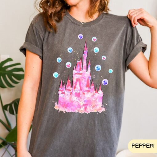 Comfort Colors Pink Disney Watercolor Castle T-Shirt