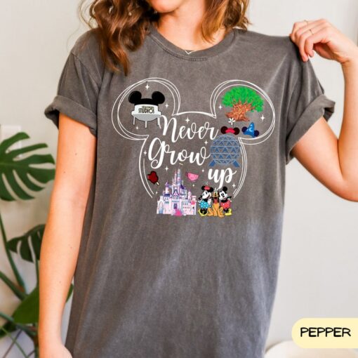 Comfort Colors Never Grow Up Mickey and Friends Shirt