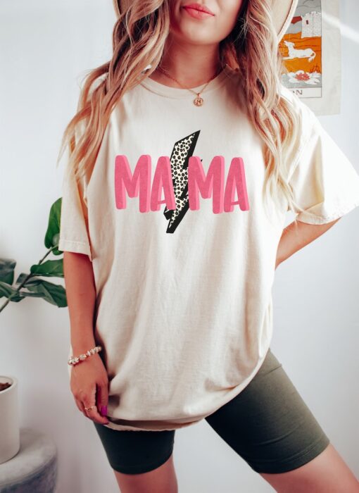 Leopard print Lightning bolt Mama shirt, Mother's Day Shirt