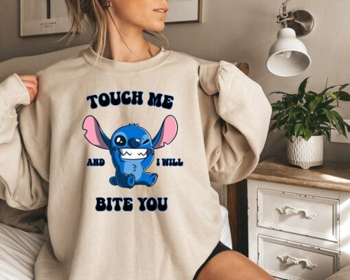 Touch Me And I Will Bite You Stitch Sweatshirt, Disney Stitch Hoodie