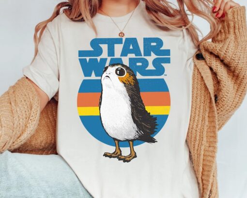 Star Wars Last Jedi Porg Retro Stripes Logo Graphic Shirt